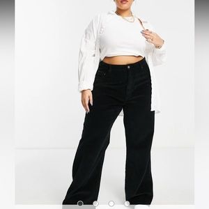 ASOS DESIGN Curve High Rise 'Relaxed' Dad Jeans in Black Cord - 20